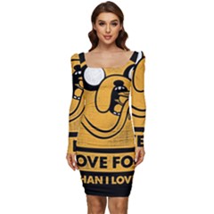 Adventure Time Jake  I Love Food Women Long Sleeve Ruched Stretch Jersey Dress