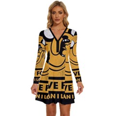 Adventure Time Jake  I Love Food Long Sleeve Deep V Mini Dress 