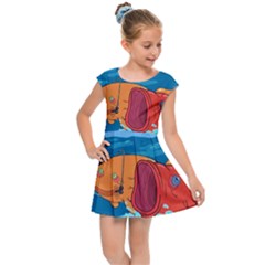 Adventure Time Fish Landscape Kids  Cap Sleeve Dress