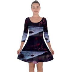 Artistic Creepy Dark Evil Fantasy Halloween Horror Psychedelic Scary Spooky Quarter Sleeve Skater Dress