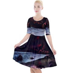 Artistic Creepy Dark Evil Fantasy Halloween Horror Psychedelic Scary Spooky Quarter Sleeve A-line Dress