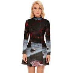 Artistic Creepy Dark Evil Fantasy Halloween Horror Psychedelic Scary Spooky Long Sleeve Velour Longline Dress by Sarkoni