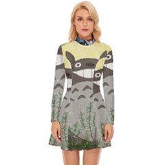 Illustration Anime Cartoon My Neighbor Totoro Long Sleeve Velour Longline Dress by Sarkoni