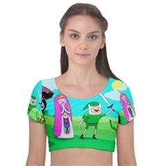 Adventure Time The Legend Of Zelda Parody Velvet Short Sleeve Crop Top  by Sarkoni