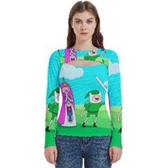 Adventure Time The Legend Of Zelda Parody Women s Cut Out Long Sleeve T-shirt by Sarkoni