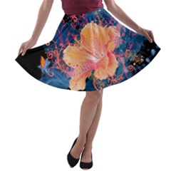 Abstract Art Artistic Bright Colors Contrast Flower Nature Petals Psychedelic A-line Skater Skirt