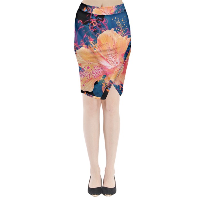 Abstract Art Artistic Bright Colors Contrast Flower Nature Petals Psychedelic Midi Wrap Pencil Skirt