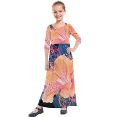 Abstract Art Artistic Bright Colors Contrast Flower Nature Petals Psychedelic Kids  Quarter Sleeve Maxi Dress