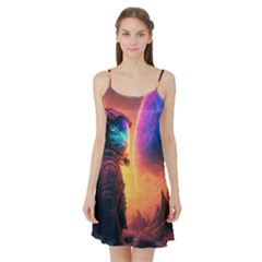 Illustration Trippy Psychedelic Astronaut Landscape Planet Mountains Satin Night Slip