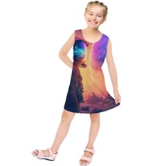 Illustration Trippy Psychedelic Astronaut Landscape Planet Mountains Kids  Tunic Dress