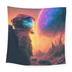 Illustration Trippy Psychedelic Astronaut Landscape Planet Mountains Square Tapestry (large) by Sarkoni