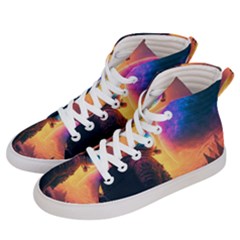 Illustration Trippy Psychedelic Astronaut Landscape Planet Mountains Men s Hi-top Skate Sneakers by Sarkoni