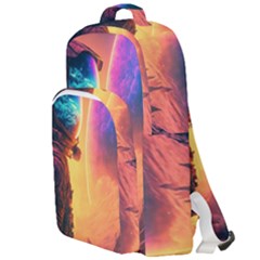 Illustration Trippy Psychedelic Astronaut Landscape Planet Mountains Double Compartment Backpack by Sarkoni