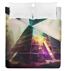 Tropical Forest Jungle Ar Colorful Midjourney Spectrum Trippy Psychedelic Nature Trees Pyramid Duvet Cover Double Side (queen Size)