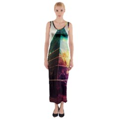 Tropical Forest Jungle Ar Colorful Midjourney Spectrum Trippy Psychedelic Nature Trees Pyramid Fitted Maxi Dress