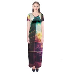 Tropical Forest Jungle Ar Colorful Midjourney Spectrum Trippy Psychedelic Nature Trees Pyramid Short Sleeve Maxi Dress