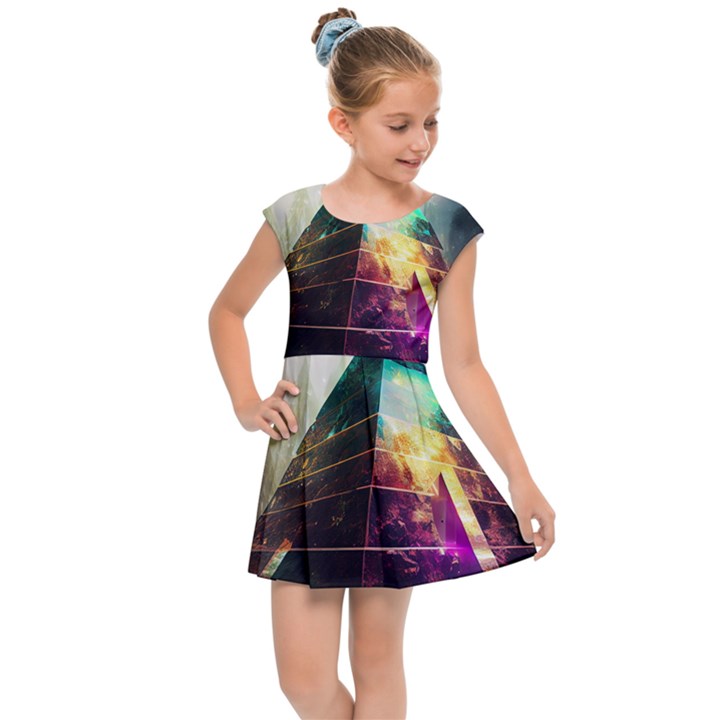 Tropical Forest Jungle Ar Colorful Midjourney Spectrum Trippy Psychedelic Nature Trees Pyramid Kids  Cap Sleeve Dress