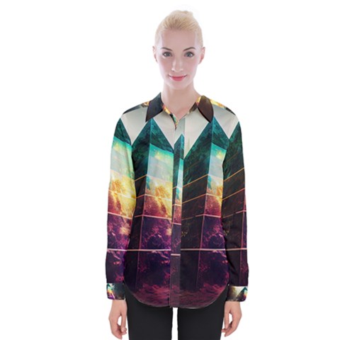 Tropical Forest Jungle Ar Colorful Midjourney Spectrum Trippy Psychedelic Nature Trees Pyramid Womens Long Sleeve Shirt by Sarkoni