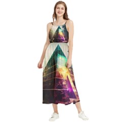 Tropical Forest Jungle Ar Colorful Midjourney Spectrum Trippy Psychedelic Nature Trees Pyramid Boho Sleeveless Summer Dress by Sarkoni