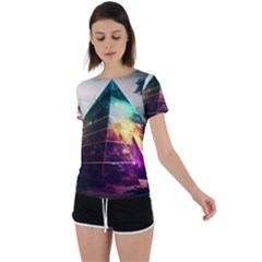 Tropical Forest Jungle Ar Colorful Midjourney Spectrum Trippy Psychedelic Nature Trees Pyramid Back Circle Cutout Sports T-shirt by Sarkoni
