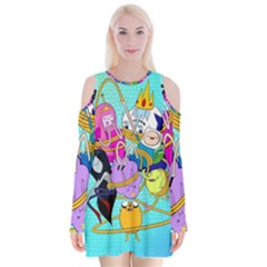 Adventure Time Cartoon Velvet Long Sleeve Shoulder Cutout Dress