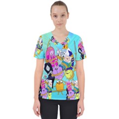 Adventure Time Cartoon Women s V-Neck Scrub Top