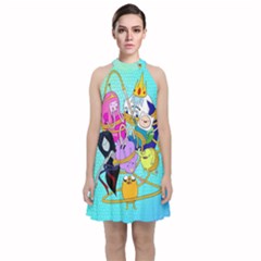 Adventure Time Cartoon Velvet Halter Neckline Dress 