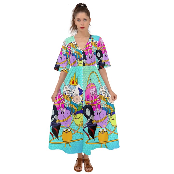 Adventure Time Cartoon Kimono Sleeve Boho Dress