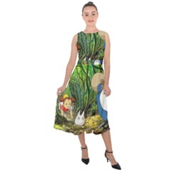 Anime My Neighbor Totoro Jungle Midi Tie-back Chiffon Dress by Sarkoni