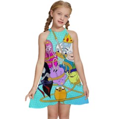 Adventure Time Cartoon Kids  Halter Collar Waist Tie Chiffon Dress