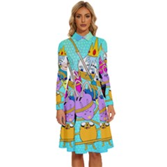 Adventure Time Cartoon Long Sleeve Shirt Collar A-Line Dress