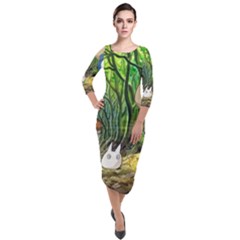 Anime My Neighbor Totoro Jungle Quarter Sleeve Midi Velour Bodycon Dress by Sarkoni