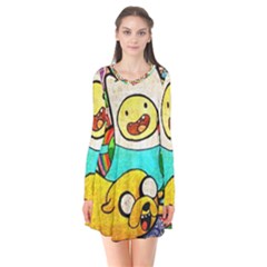 Painting Illustration Adventure Time Psychedelic Art Long Sleeve V-neck Flare Dress