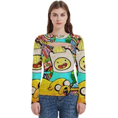 Painting Illustration Adventure Time Psychedelic Art Women s Cut Out Long Sleeve T-shirt