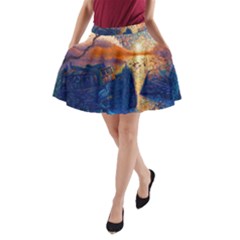 Digital Art Fantasy Impressionism Painting Ship Boat Psychedelic Peacock Mushroom Flamingos Hipwreck A-line Pocket Skirt