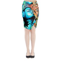 Color Detail Dream Fantasy Neon Psychedelic Teaser Midi Wrap Pencil Skirt