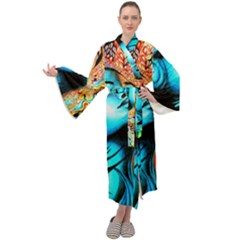 Color Detail Dream Fantasy Neon Psychedelic Teaser Maxi Velvet Kimono by Sarkoni