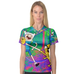 Jake And Finn Adventure Time Landscape Forest Saturation V-neck Sport Mesh T-shirt