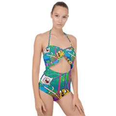 Jake And Finn Adventure Time Landscape Forest Saturation Scallop Top Cut Out Swimsuit