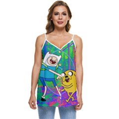 Jake And Finn Adventure Time Landscape Forest Saturation Casual Spaghetti Strap Chiffon Top