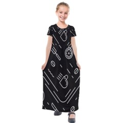 Coffee Background Kids  Short Sleeve Maxi Dress by Bedest