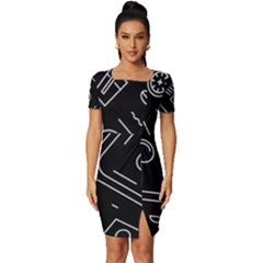 Coffee Background Fitted Knot Split End Bodycon Dress by Bedest