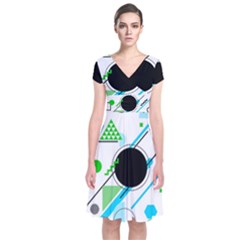 Geometric Shapes Background Short Sleeve Front Wrap Dress