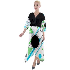 Geometric Shapes Background Quarter Sleeve Wrap Front Maxi Dress