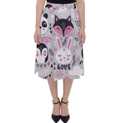 Big Set With Cute Cartoon Animals Bear Panda Bunny Penguin Cat Fox Classic Midi Skirt