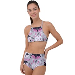 Big Set With Cute Cartoon Animals Bear Panda Bunny Penguin Cat Fox Halter Tankini Set