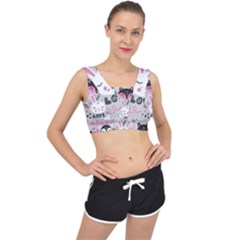 Big Set With Cute Cartoon Animals Bear Panda Bunny Penguin Cat Fox V-back Sports Bra by Bedest