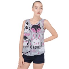 Big Set With Cute Cartoon Animals Bear Panda Bunny Penguin Cat Fox Bubble Hem Chiffon Tank Top by Bedest