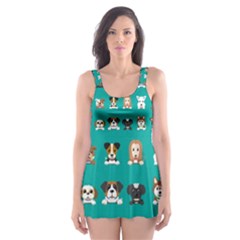 Different Type Vector Cartoon Dog Faces Skater Dress Swimsuit by Bedest