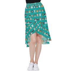 Different Type Vector Cartoon Dog Faces Frill Hi Low Chiffon Skirt